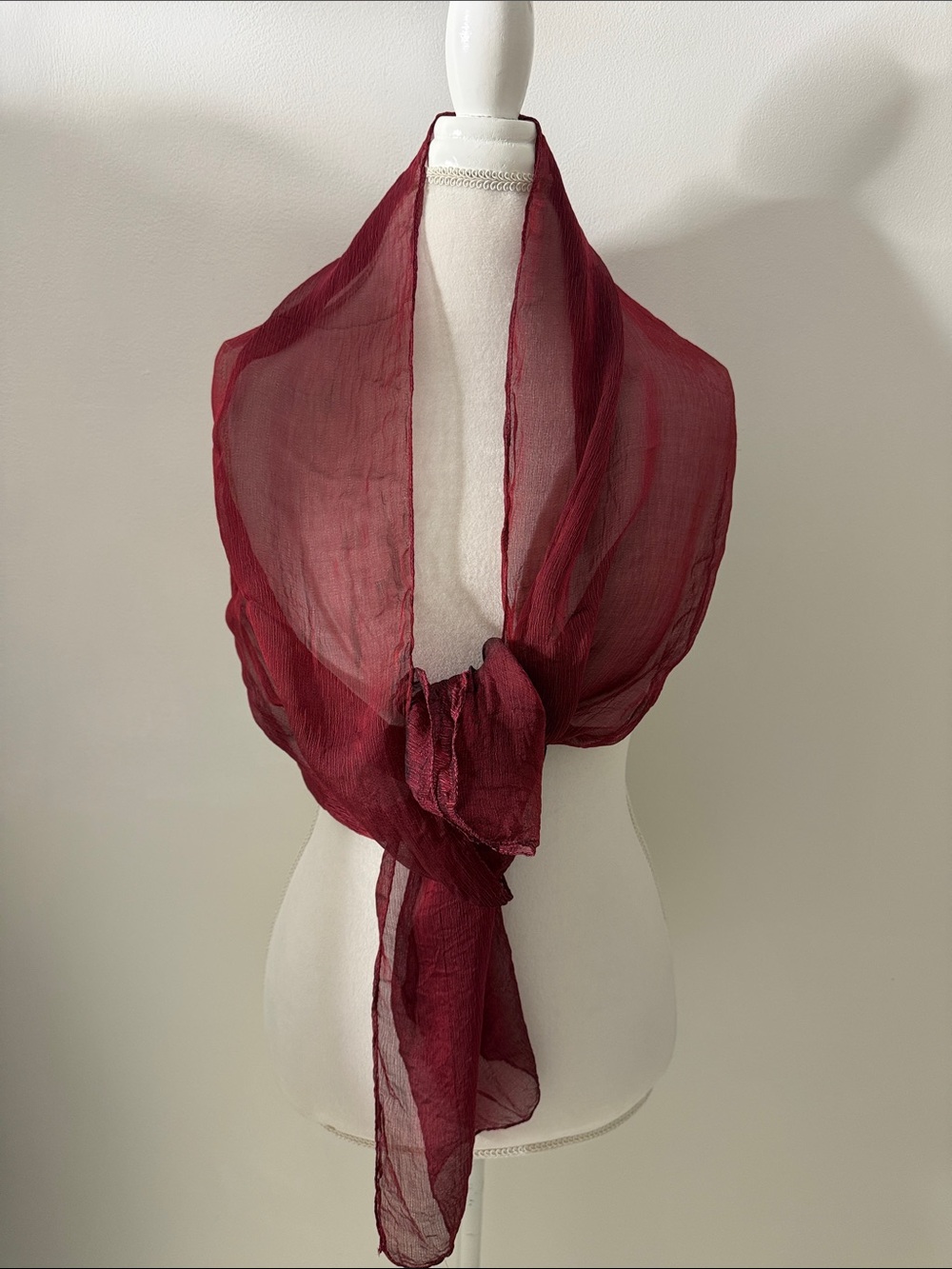 Vintage, Lightweight Burgundy Sheer Scarf - Women's Accessory